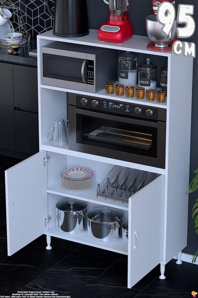 Duru 95 cm Çift Kapaklı Mutfak Kiler Dolabı Raflı Mikrodalga Fırın Standı Banyo Dolabı 95x150x32 cm
