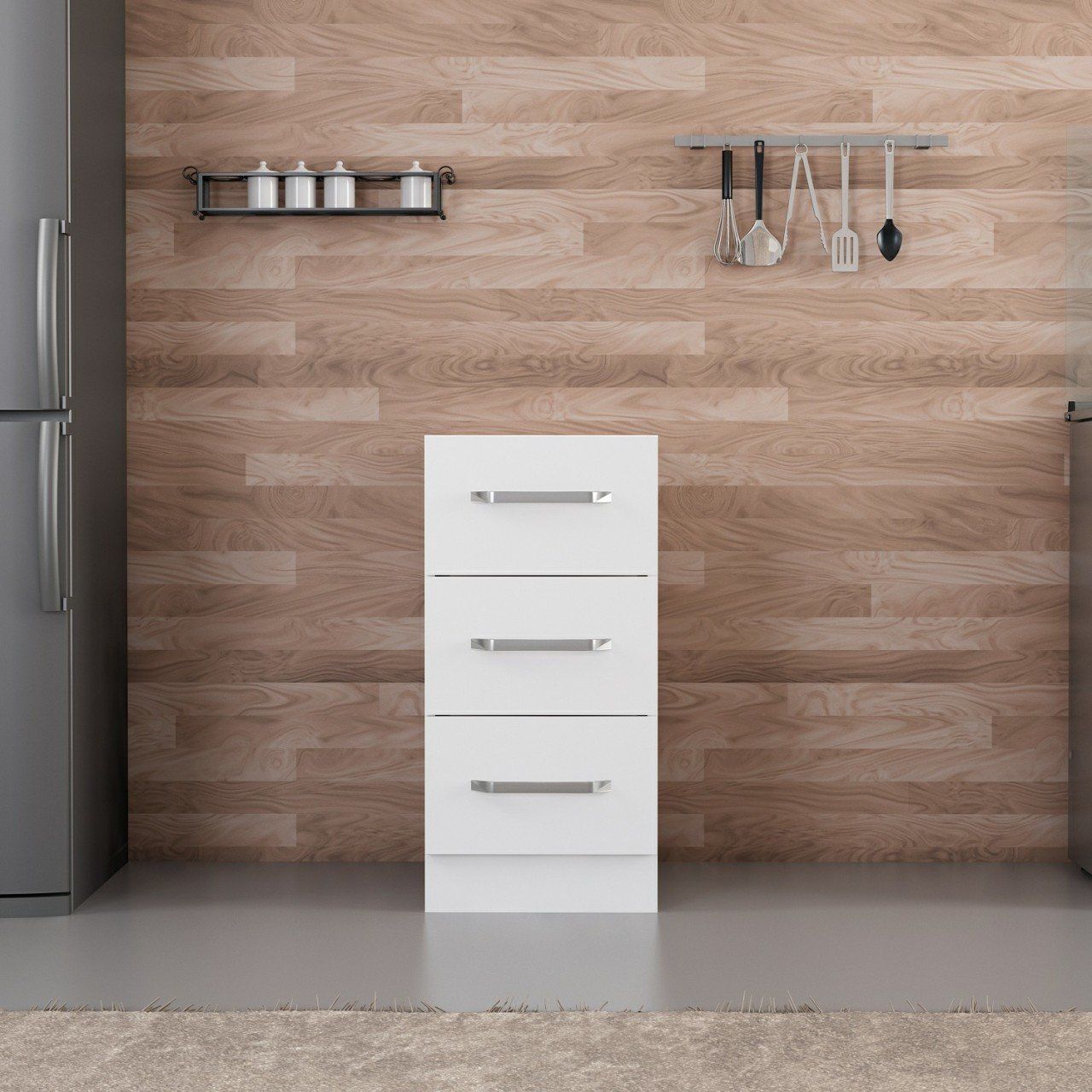 Minar Mutfak Alt Modül 3Ç Nray 40Cm Dolap Beyaz - B1