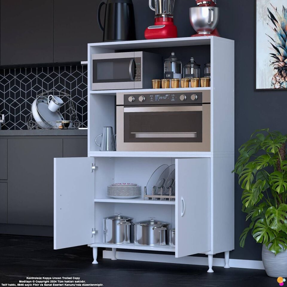 Duru 100 cm İki Kapaklı Mutfak Kiler Dolabı Raflı Mikrodalga Fırın Standı Banyo Dolabı 100x150x32 cm