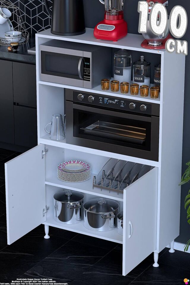 Duru 100 cm İki Kapaklı Mutfak Kiler Dolabı Raflı Mikrodalga Fırın Standı Banyo Dolabı 100x150x32 cm