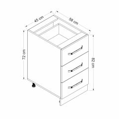 Minar Mutfak Alt Modül 3Ç Nray 45Cm Dolap Beyaz - B1