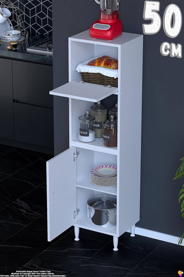 Rona 50 cm Tek Kapaklı Mutfak Kiler Dolabı Raflı Çok Amaçlı Dolap Banyo Dolabı 50x150x32 cm