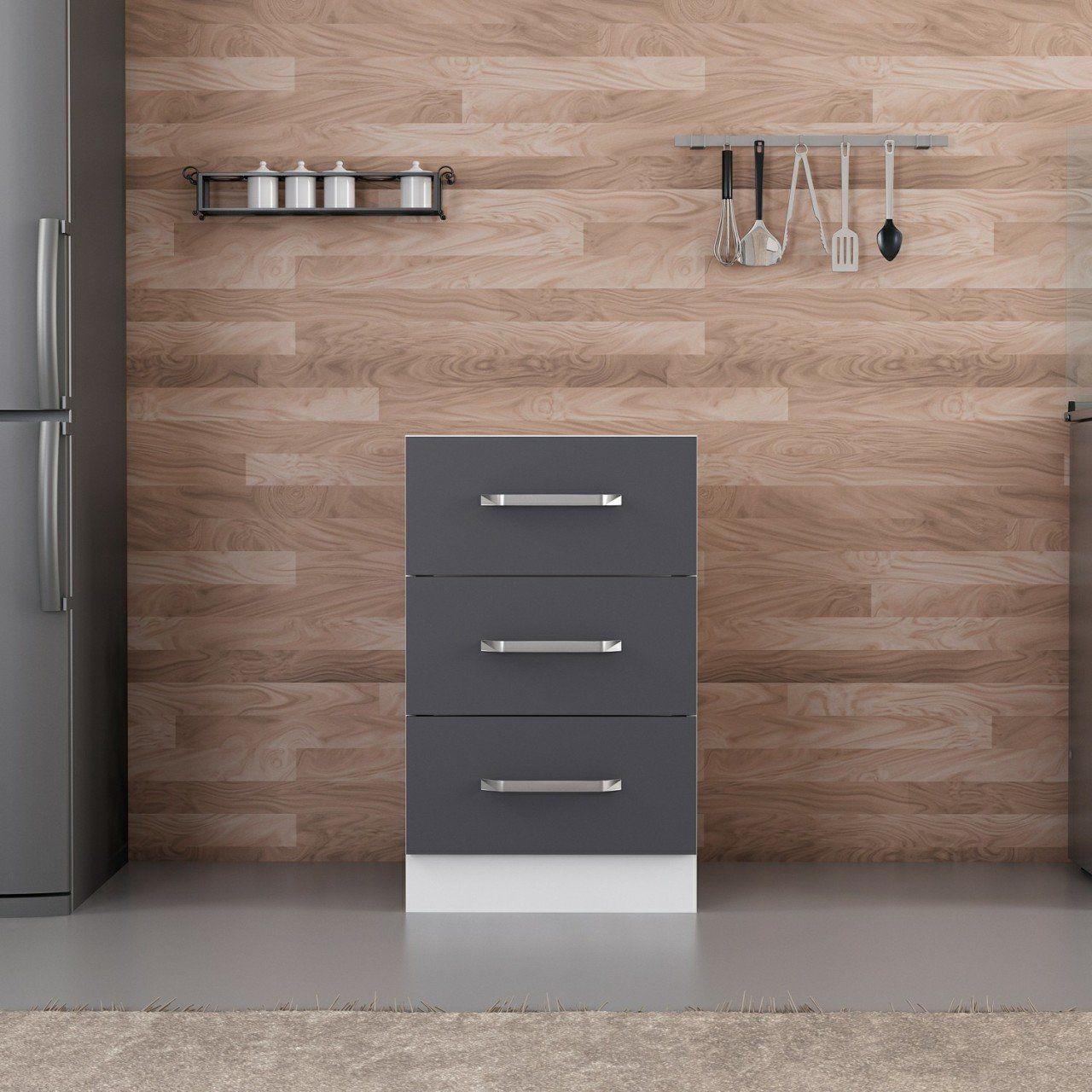 Minar Mutfak Alt Modül 3Ç Nray 50Cm Dolap Beyaz/Antrasit - A1