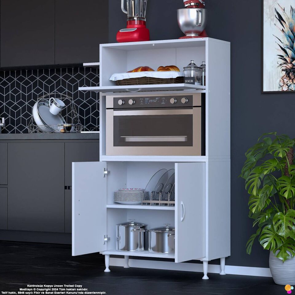 Rona 70 cm Çok Amaçlı Mutfak Kiler Dolabı Raflı Mikrodalga Fırın Standı Banyo Dolabı 70x150x32 cm