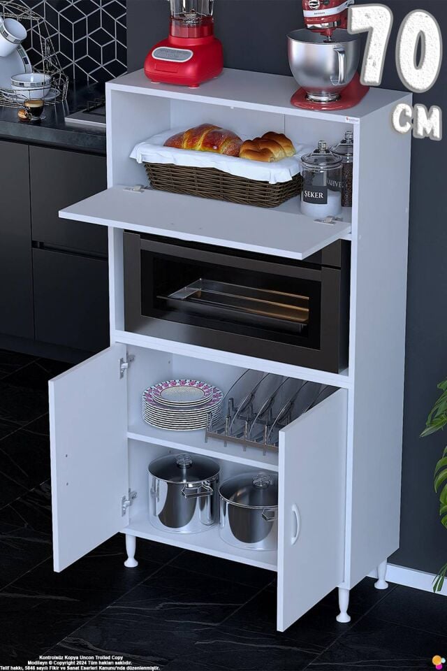 Rona 70 cm Çok Amaçlı Mutfak Kiler Dolabı Raflı Mikrodalga Fırın Standı Banyo Dolabı 70x150x32 cm