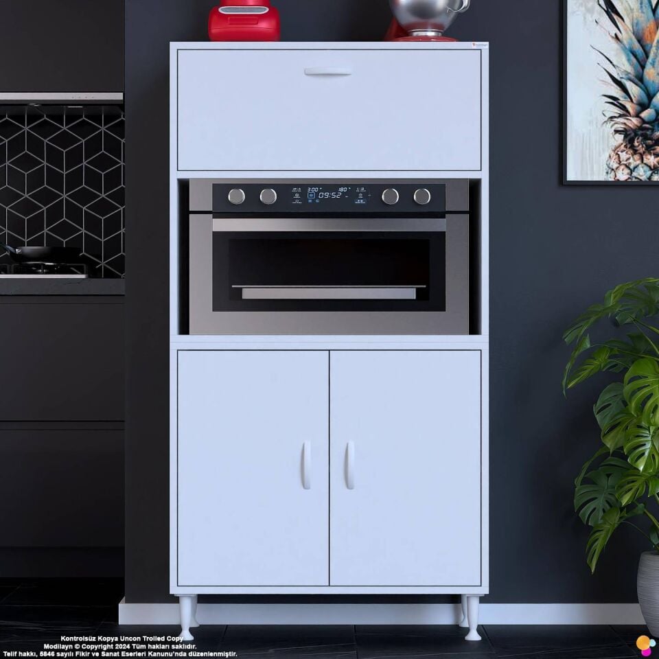 Rona 75 cm Çok Amaçlı Mutfak Kiler Dolabı Raflı Mikrodalga Fırın Standı Banyo Dolabı 75x150x32 cm