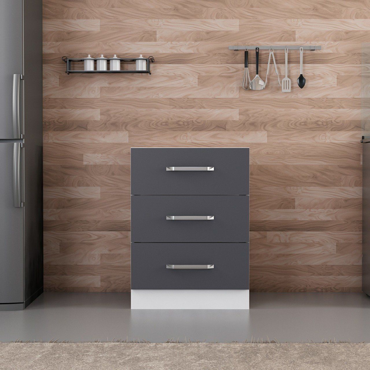 Minar Mutfak Alt Modül 3Ç Nray 60Cm Dolap Beyaz/Antrasit - A1