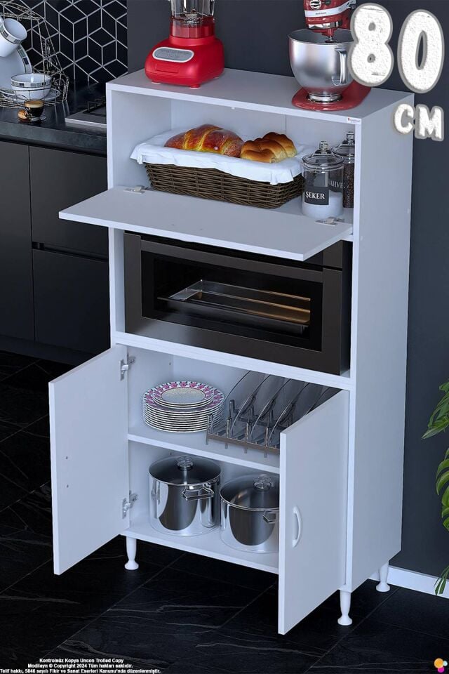 Rona 80 cm Çok Amaçlı Mutfak Kiler Dolabı Raflı Mikrodalga Fırın Standı Banyo Dolabı 80x150x32 cm