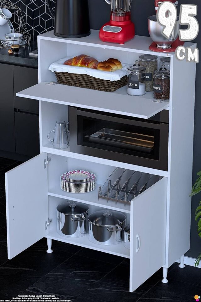 Rona 95 cm Çok Amaçlı Mutfak Kiler Dolabı Raflı Mikrodalga Fırın Standı Banyo Dolabı 95x150x32 cm