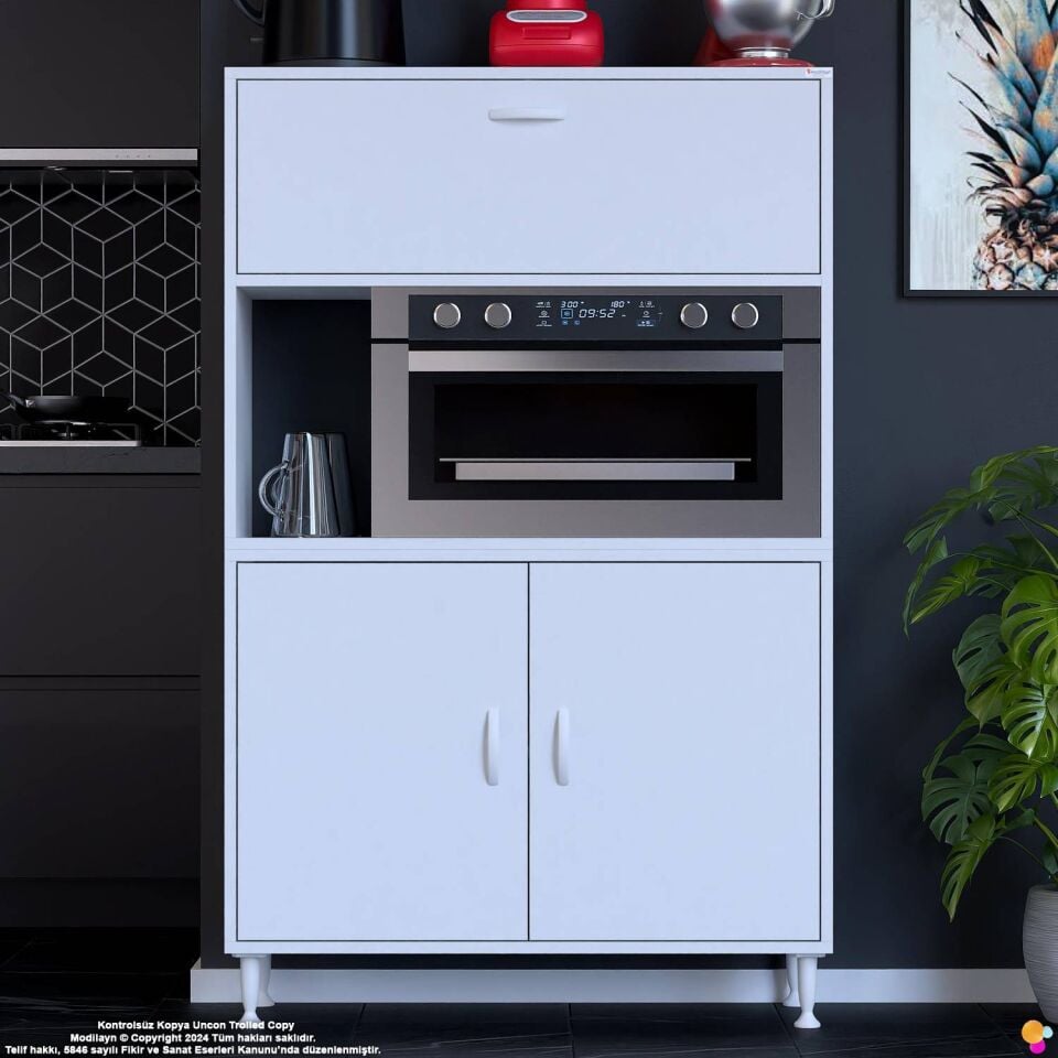 Rona 100 cm Çok Amaçlı Mutfak Kiler Dolabı Raflı Mikrodalga Fırın Standı Banyo Dolabı 100x150x32 cm