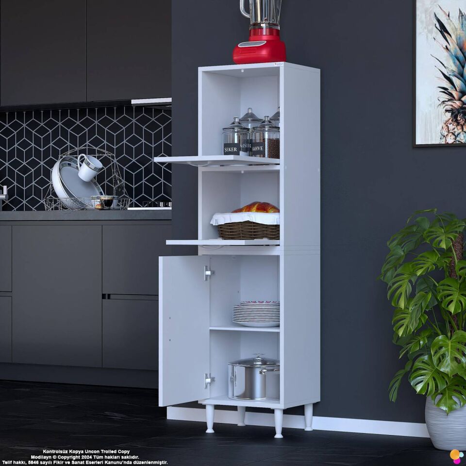 Vento 40 cm Çok Amaçlı Mutfak Kiler Dolabı Üst Kapaklı Banyo Ayakkabılık Boy Mutfak Dolabı 40x150x32