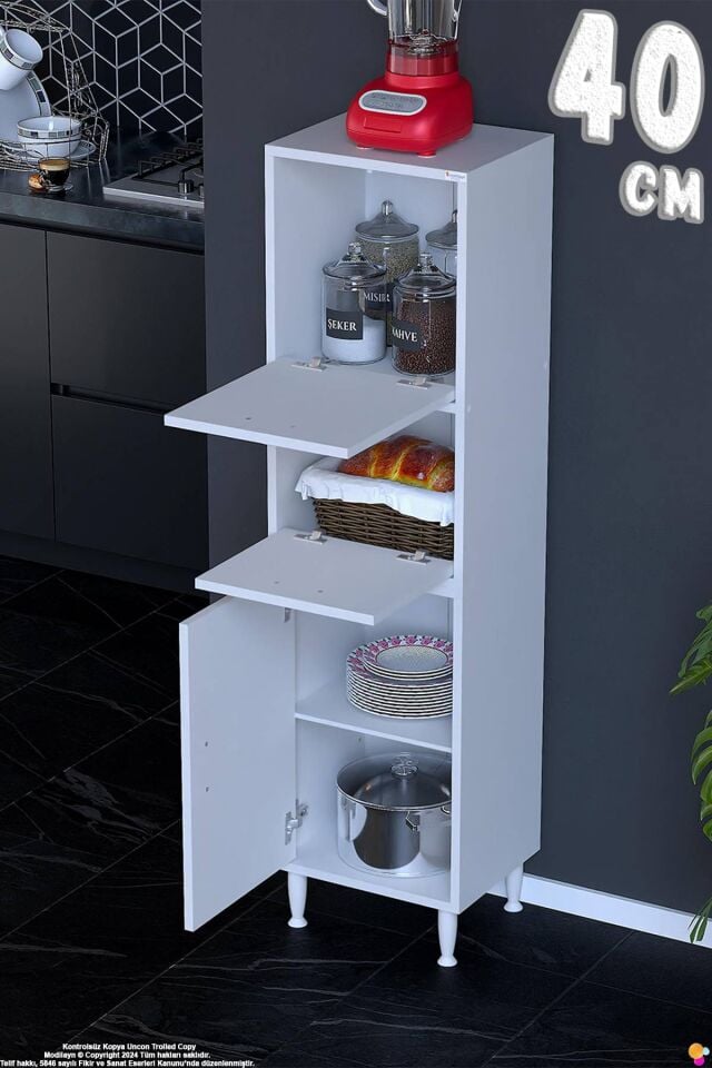 Vento 40 cm Çok Amaçlı Mutfak Kiler Dolabı Üst Kapaklı Banyo Ayakkabılık Boy Mutfak Dolabı 40x150x32