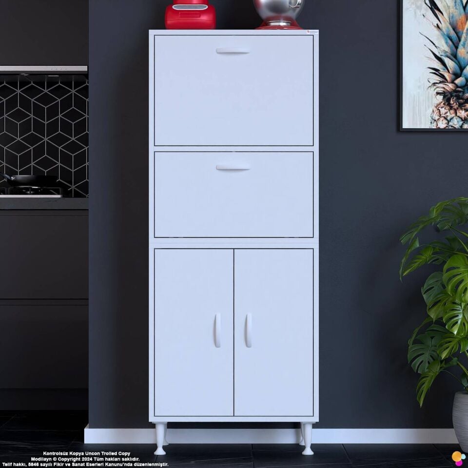 Vento 55 cm Çok Amaçlı Mutfak Kiler Dolabı Üst Kapaklı Banyo Ayakkabılık Boy Mutfak Dolabı 55x150x32