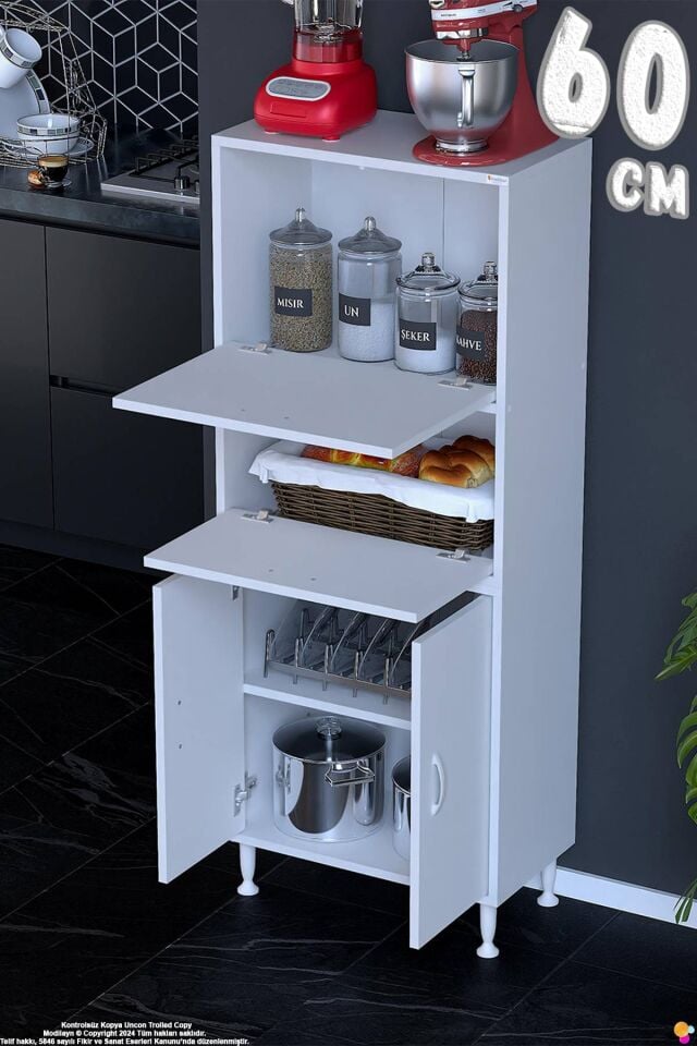 Vento 60 cm Çok Amaçlı Mutfak Kiler Dolabı Üst Kapaklı Banyo Ayakkabılık Boy Mutfak Dolabı 60x150x32