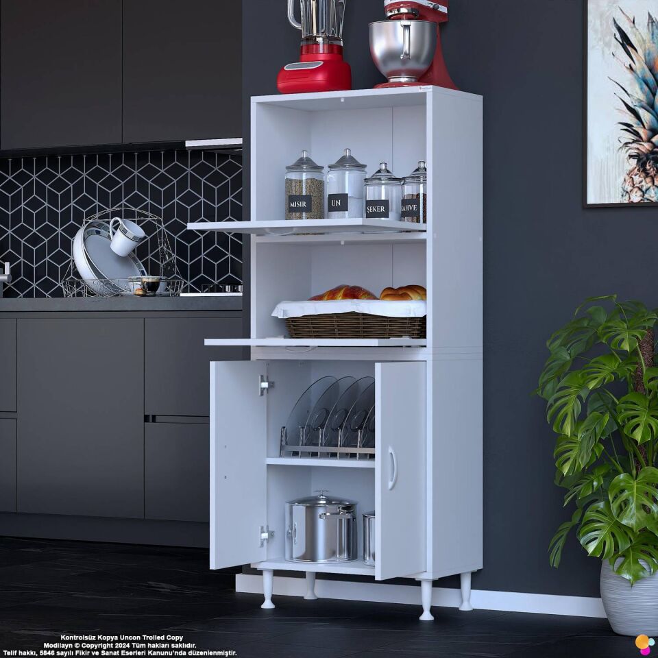 Vento 65 cm Çok Amaçlı Mutfak Kiler Dolabı Üst Kapaklı Banyo Ayakkabılık Boy Mutfak Dolabı 65x150x32