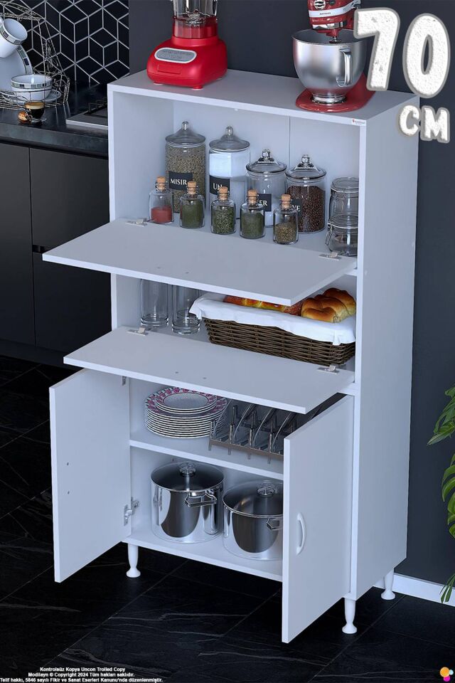 Vento 70 cm Çok Amaçlı Mutfak Kiler Dolabı Üst Kapaklı Banyo Ayakkabılık Boy Mutfak Dolabı 70x150x32