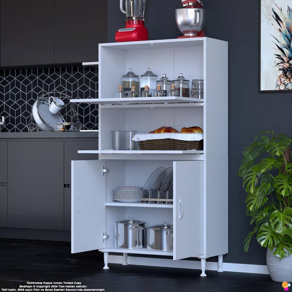 Vento 75 cm Çok Amaçlı Mutfak Kiler Dolabı Üst Kapaklı Banyo Ayakkabılık Boy Mutfak Dolabı 75x150x32