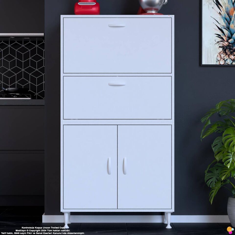 Vento 85 cm Çok Amaçlı Mutfak Kiler Dolabı Üst Kapaklı Banyo Ayakkabılık Boy Mutfak Dolabı 85x150x32