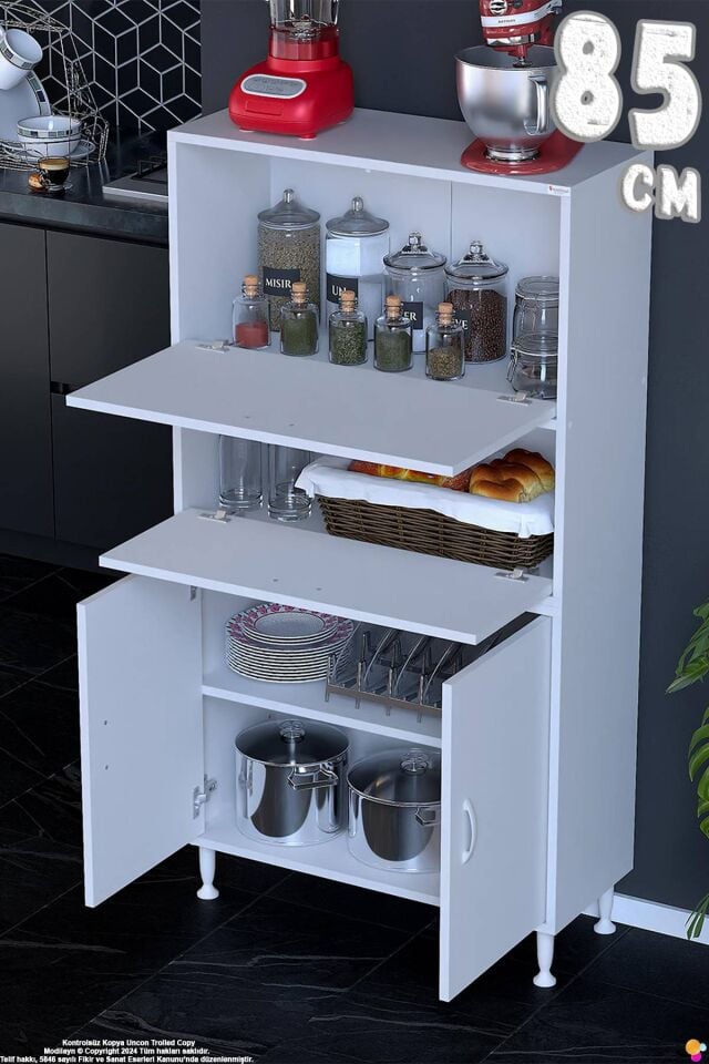 Vento 85 cm Çok Amaçlı Mutfak Kiler Dolabı Üst Kapaklı Banyo Ayakkabılık Boy Mutfak Dolabı 85x150x32