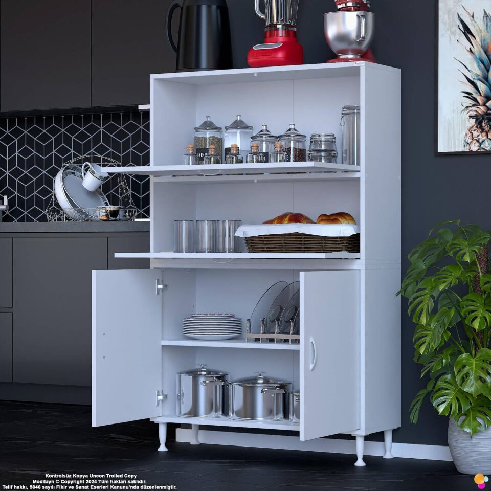 Vento 95 cm Çok Amaçlı Mutfak Kiler Dolabı Üst Kapaklı Banyo Ayakkabılık Boy Mutfak Dolabı 95x150x32