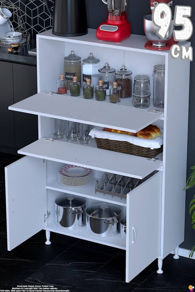Vento 95 cm Çok Amaçlı Mutfak Kiler Dolabı Üst Kapaklı Banyo Ayakkabılık Boy Mutfak Dolabı 95x150x32