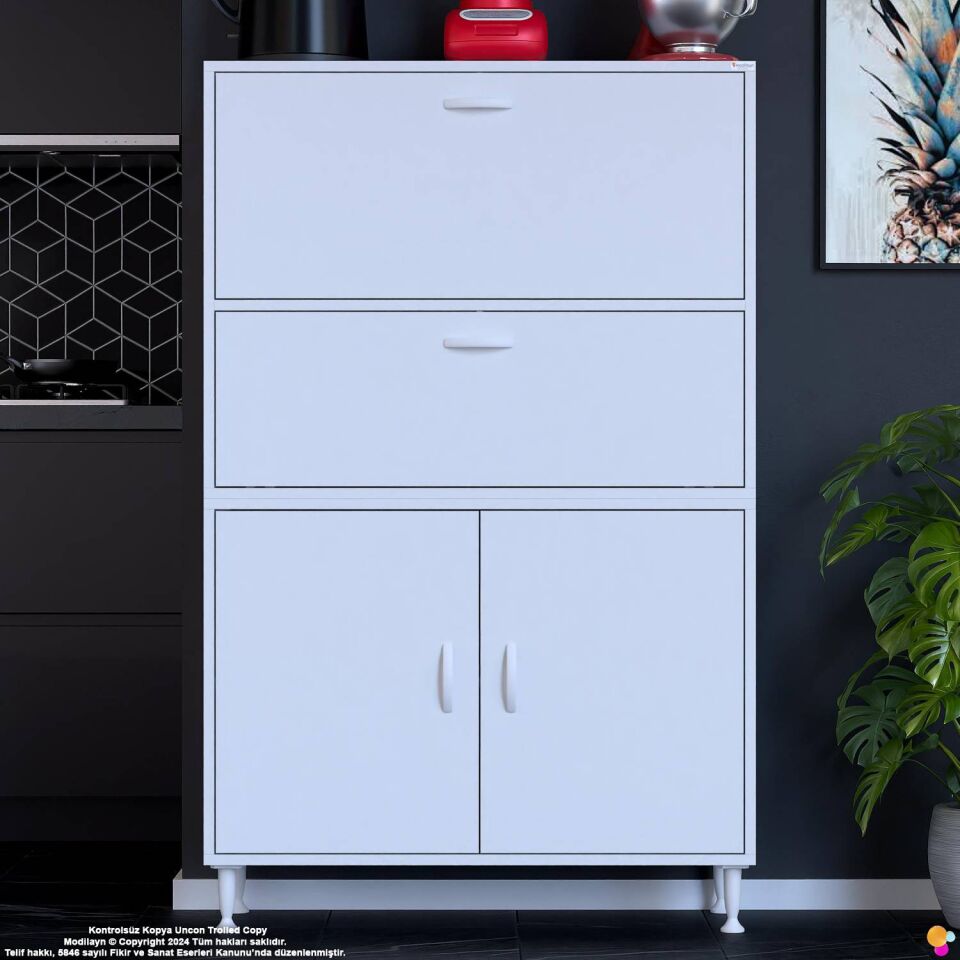 Vento 100 cm Çok Amaçlı Mutfak Kiler Dolabı Üst Kapaklı Banyo Ayakkabılık Boy Dolabı 100x150x32