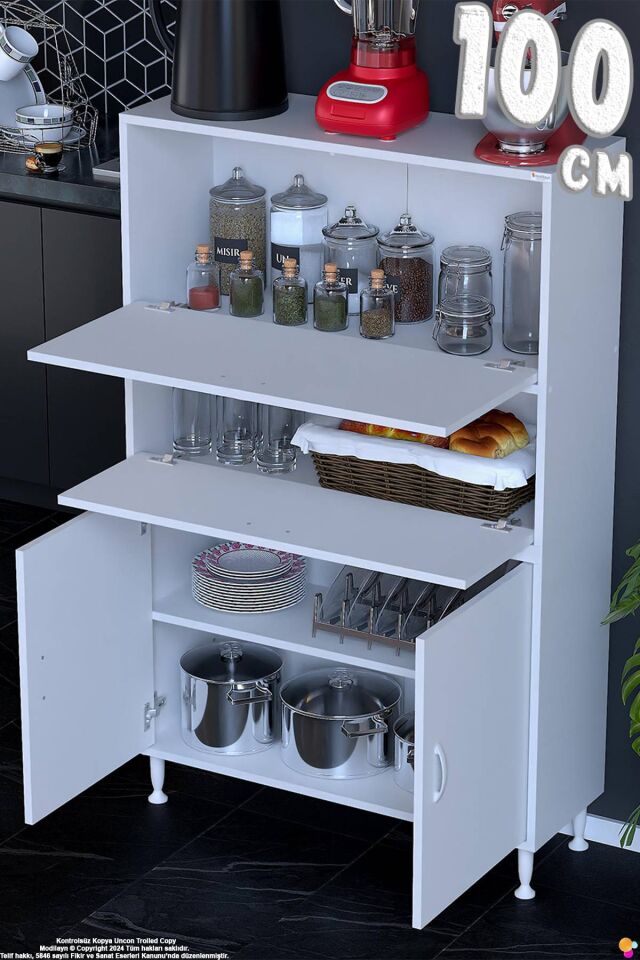 Vento 100 cm Çok Amaçlı Mutfak Kiler Dolabı Üst Kapaklı Banyo Ayakkabılık Boy Dolabı 100x150x32