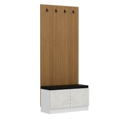 Minar Kale Dekor Panel Ayakkabılık Minderli Beyaz Eskitme Beyaz