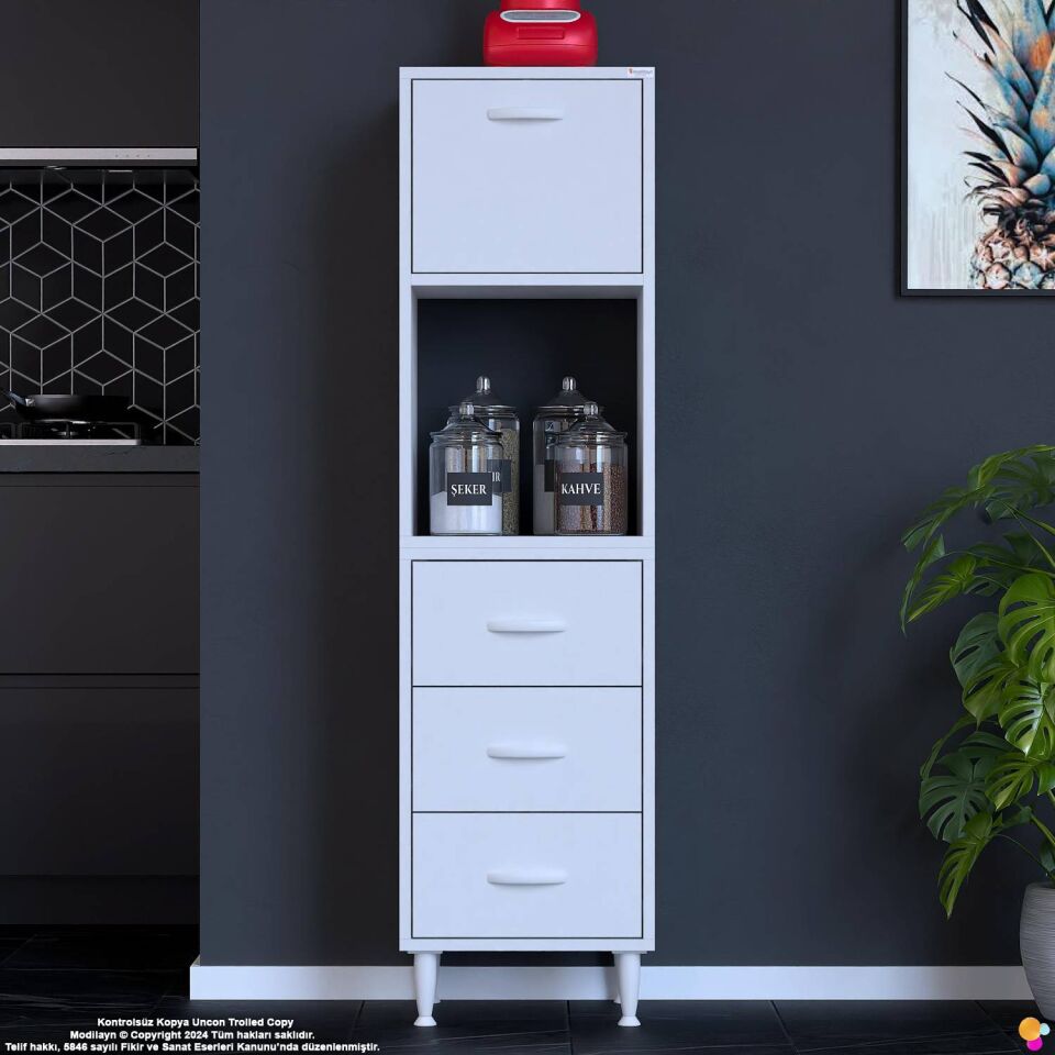 Nola 45 cm Üstü Kapaklı 3 Çekmeceli Çok Amaçlı Mutfak Kiler Banyo Erzak Depolama Dolabı 45x150x32 cm