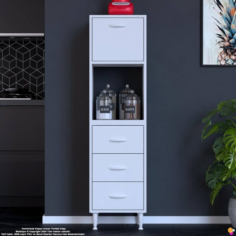 Nola 50 cm Üstü Kapaklı 3 Çekmeceli Çok Amaçlı Mutfak Kiler Banyo Erzak Depolama Dolabı 50x150x32 cm