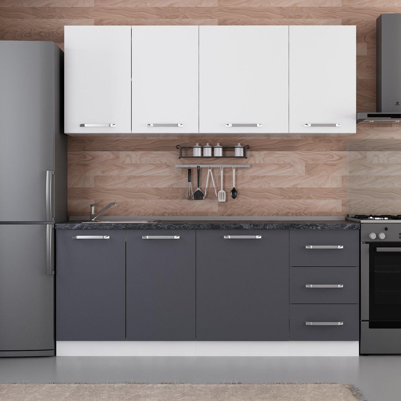 Minar 195 Cm Mutfak Dolabı Beyaz Antrasit 195-A1