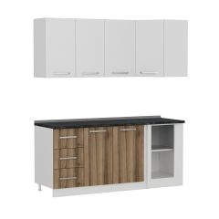 Minar 185Cm Köşe Mutfak Dolabı - Beyaz/Dore K185-D4