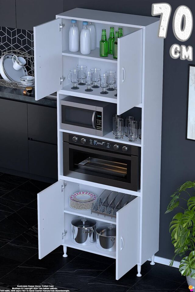 Bade 70 cm Fırın Dolabı 4 Kapaklı Açık Raflı Çok Amaçlı Mutfak Kiler Dolabı Banyo Dolabı Boy Dolabı
