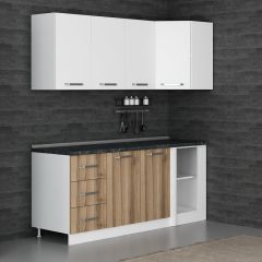 Minar 195Cm Köşe Mutfak Dolabı - Beyaz/Dore K195-D4