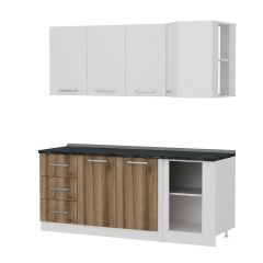 Minar 195Cm Köşe Mutfak Dolabı - Beyaz/Dore K195-D4