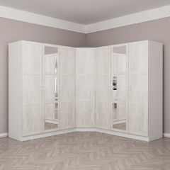 Kale 7 Country Kapaklı Aynalı 4Ç Köşe Dolap -  Eskitme Beyaz