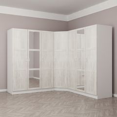 Kale 7 Country Kapaklı Aynalı 4Ç Köşe Dolap -  Eskitme Beyaz