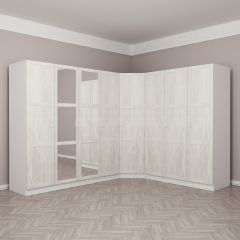 Kale 8 Country Kapaklı Aynalı 4Ç Köşe Dolap -  Eskitme Beyaz