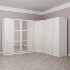 Kale 8 Country Kapaklı Aynalı 4Ç Köşe Dolap -  Eskitme Beyaz