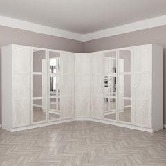 Kale 9 Country Kapaklı Aynalı 4Ç Köşe Dolap -  Eskitme Beyaz