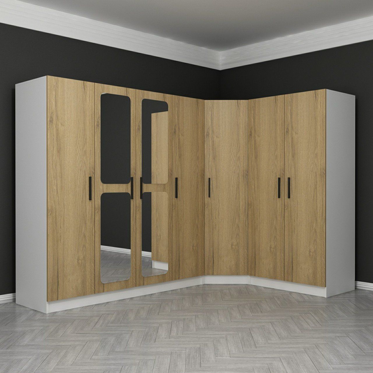 Kale 7 Kapaklı Aynalı 2Ç Köşe Dolap - Dore