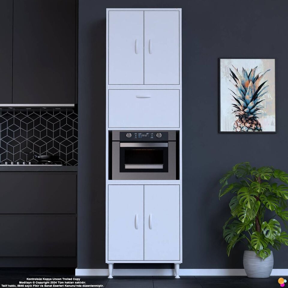 Işıl 65 cm Mikrodalga/Fırın Dolabı Kapaklı Orta Bölmeli Çok Amaçlı Kiler Banyo Dolabı 65x213x32 cm