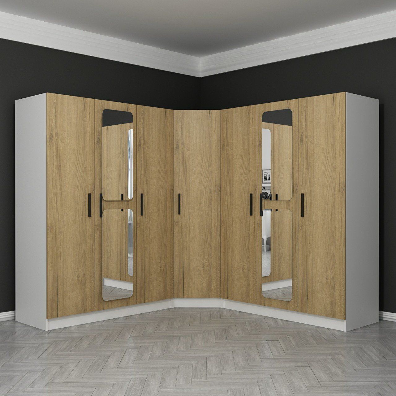 Kale 7 Kapaklı Aynalı 4Ç Köşe Dolap - Dore