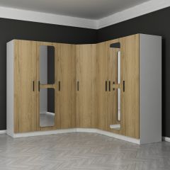 Kale 7 Kapaklı Aynalı 4Ç Köşe Dolap - Dore