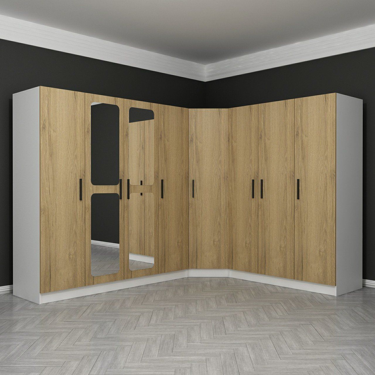 Kale 8 Kapaklı Aynalı 4Ç Köşe Dolap - Dore