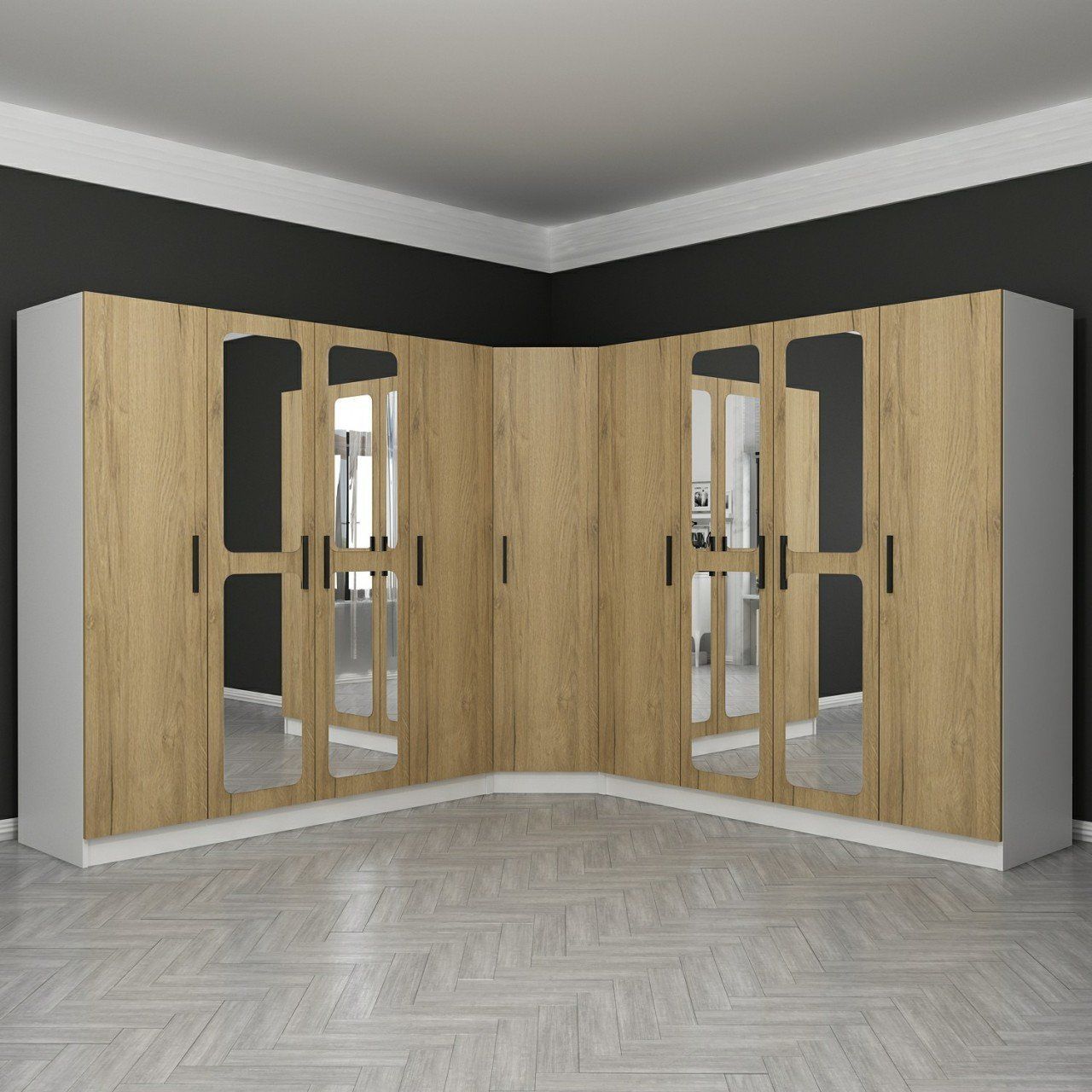 Kale 9 Kapaklı Aynalı 4Ç Köşe Dolap - Dore