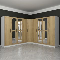 Kale 9 Kapaklı Aynalı 4Ç Köşe Dolap - Dore