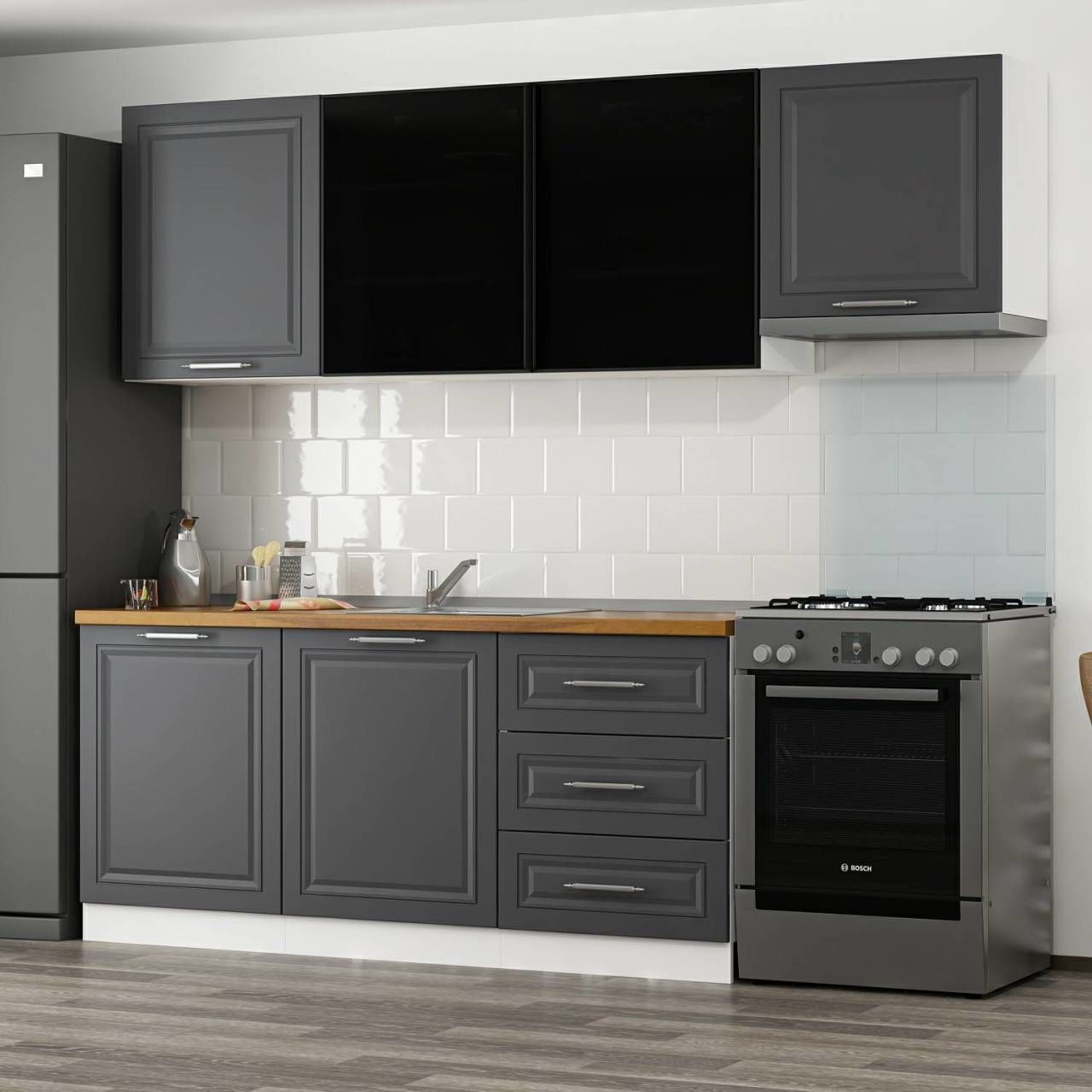 Minar 240 Cm Mbr C+Alm. Cam Mutfak Dolabı Byz Ant 240-Mcacba2