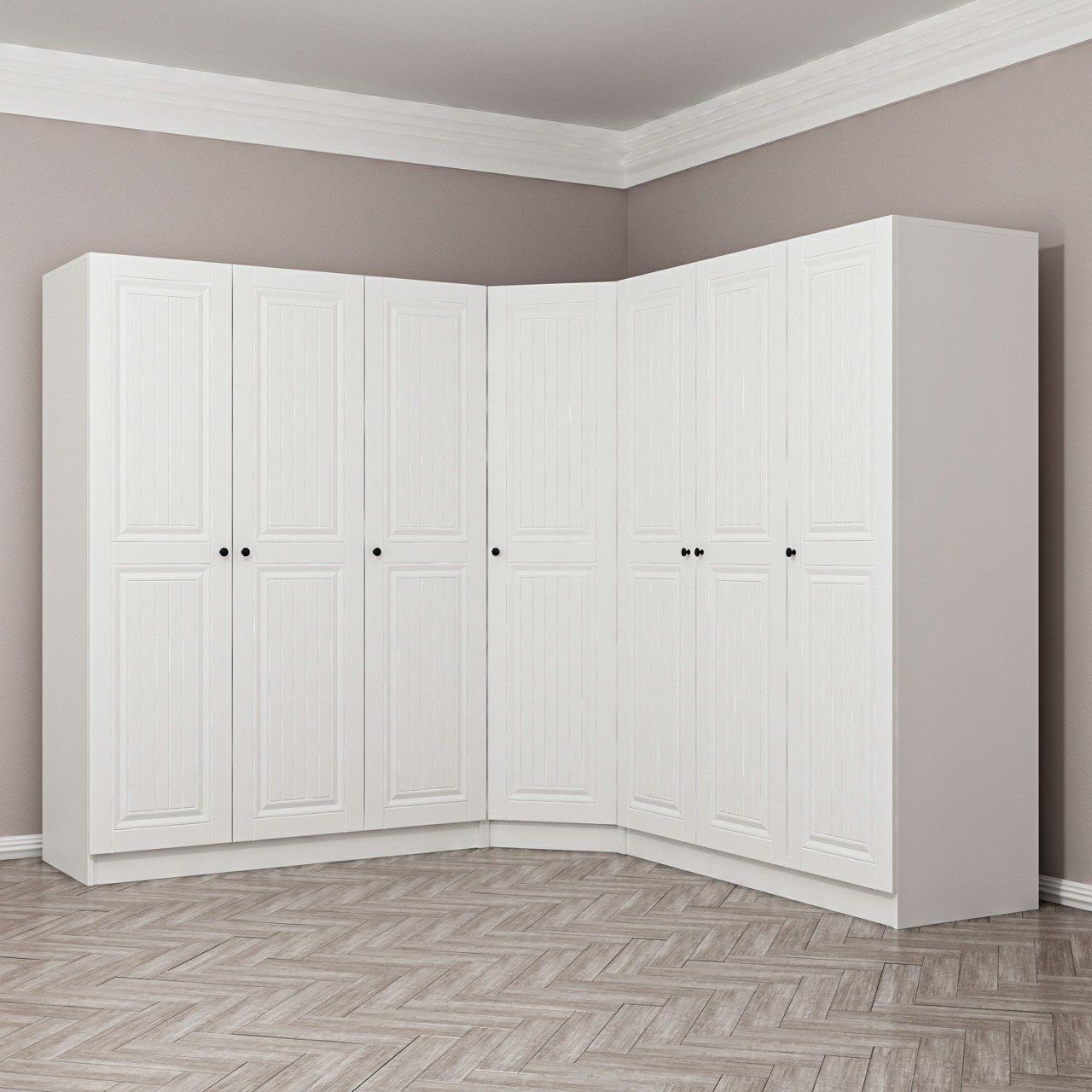 Minar Kale190 7 Kapaklı 4Ç Köşe Dolap Beyaz Mebran