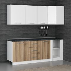 Minar 215Cm Köşe Mutfak Dolabı - Beyaz/Dore K215-D2